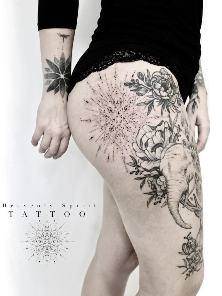 tatou ornemental fineline tatouage tattoo femme tattoo hanche mandala tatouage ornement
