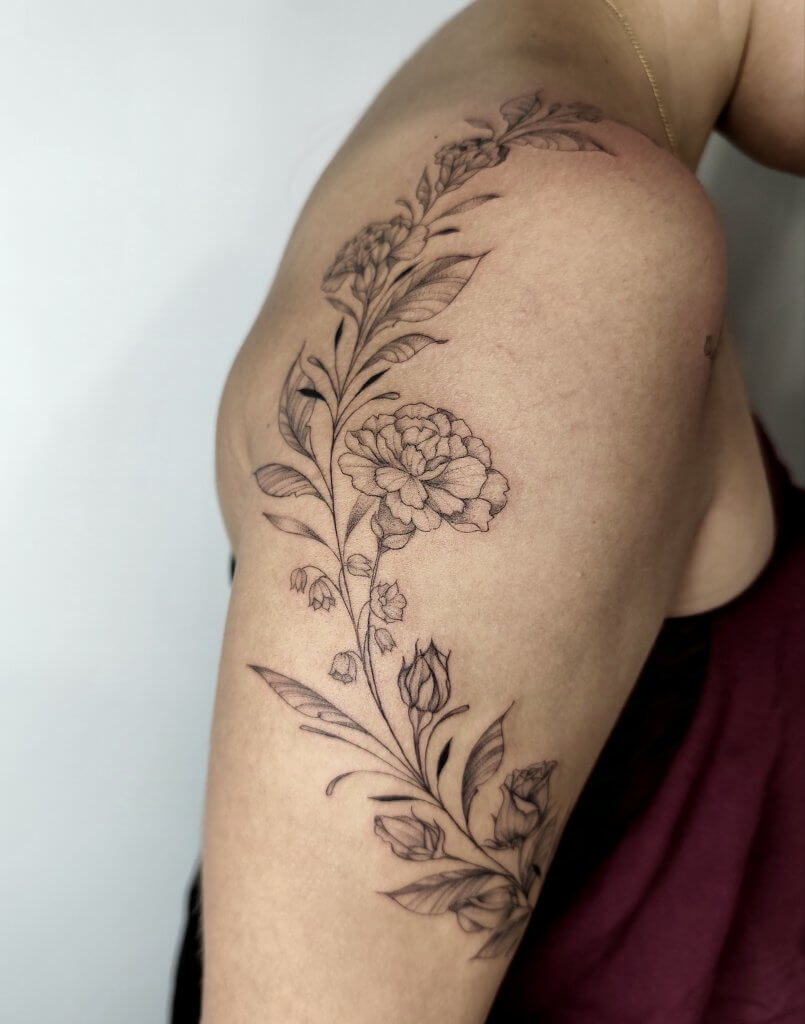 tattoo handmade végétal et floral tatouage fineline